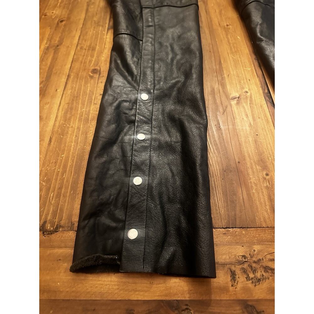 Hot Leather Chaps Genuine Size Large Zip Snap Buckle Motorcycle Riding Biker - Picture 2 of 13
